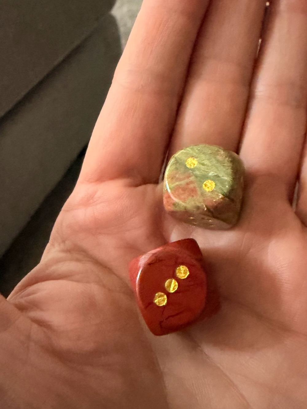 Solid Stone Dice in Red and Green with Gold Inlay - Picture 6 of 7